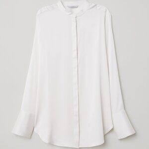 New HM Satin Stand-up Collar Blouse Off-White, Size 16